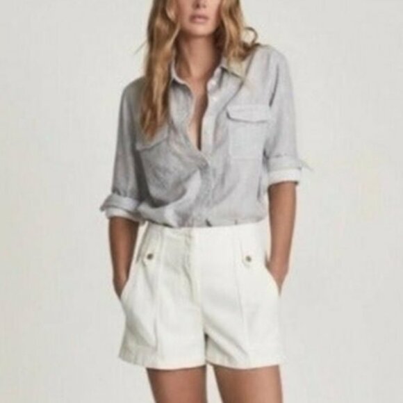 Reiss White Alana Cotton Shorts Belt Loops High Waisted Plus Size Curvy Size 14 - Picture 1 of 16